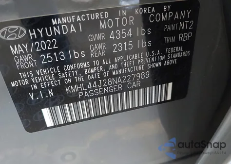 2022 Hyundai Sonata Sel Plus из США, поврежденный, VIN KMHL44J28NA227989